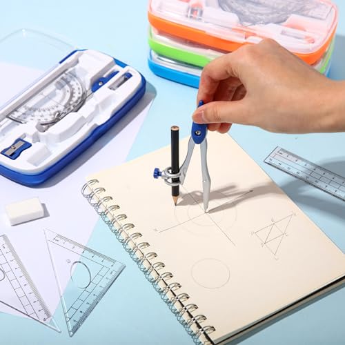 Zonon 24 Sets Math Geometry Kit, 10 Pcs Compass Rulers Protractor School