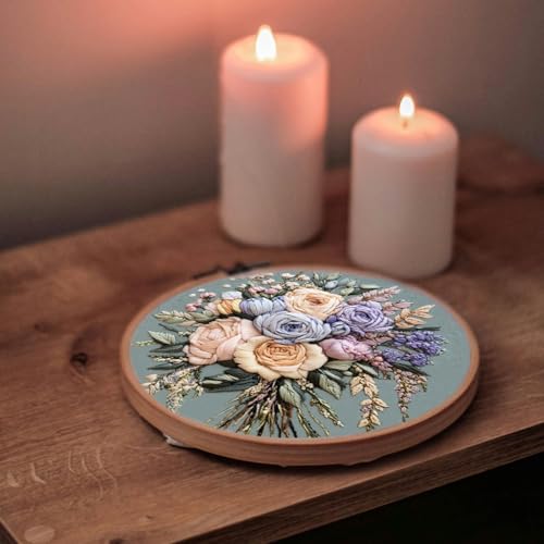 FONNUY Bouquet Flowers Embroidery Kit for Beginners, Pre-Stamped Pattern Kits for Adults with Hoop, Easy to Follow Color Thread Needlework, 8'' Hoop (Joyful Bouquet) - style: Joyful Bouquet