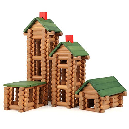Wondertoys 328 Pcs Wooden Logs Set Ages 3+, Classic Building Log Toys for Kids, Creative Construction Engineering Educational Gifts - style: 328 PCS
