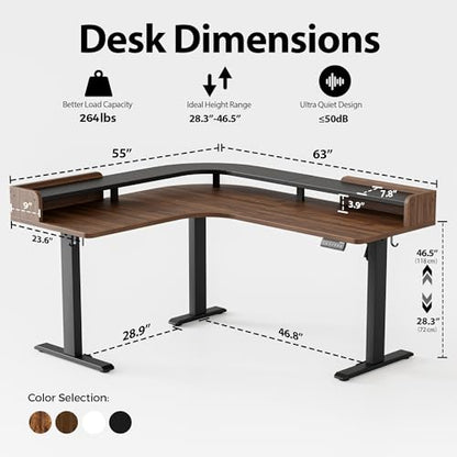 Agilestic L Shaped Standing Desk with Monitor Shelf, 63 Inch, Dark Walnut - color: Dark Walnut, size: 63x55 Inch with shelf