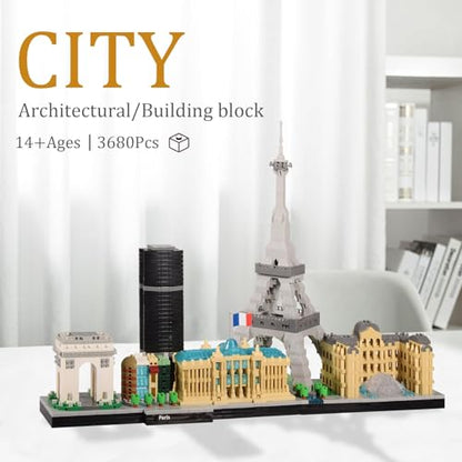Paris Skyline Micro Building Blocks Set, Eiffel Tower & Louvre Model