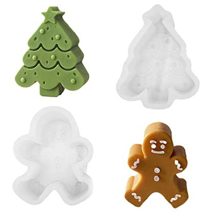 2-Pack Silicone Molds 3D Candle Molds, Christmas Tree + Gingerbread Man Mold,Christmas Fondant Mold for Candle Making and Baking Making Soap Wax Cake Mousse Ice Cream - color: 2Pcs Christmas Tree + Gingerbread Man