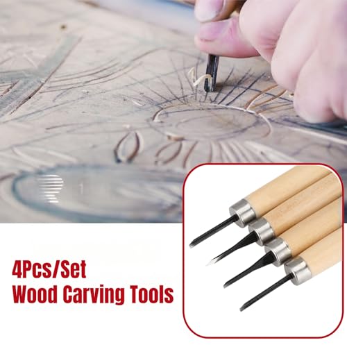HEEPDD 4Pcs Wood Carving Tool, Rubber Stamp Carving Knife Manual Sharpener