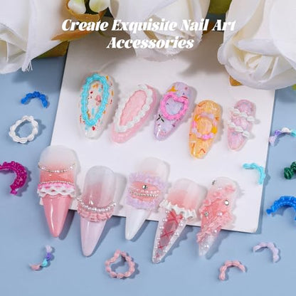 2 Pcs Cream Silicone Nail Molds, 3D Cake Icing Nail Art Mould with Embossed Piping Designs for Gel & Resin, Heart Lace Charms Clear Modeling Templates Nails Mold for Home Salon, Birthday & DIY Craft - color: Cake Cream