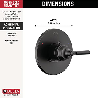 DELTA FAUCET Saylor Matte Black Shower Valve Trim Kit for Systems and Faucets, Handle Replacement, Handle, T14035-BL (Valve Not Included), Single Handle - color: Matte Black