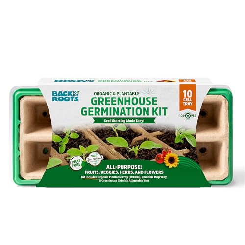 Back to The Roots 10-Cell Greenhouse Germination Kit | Includes Biodegradable Pots & Vented Greenhouse Lid | Made from 75% Recycled Plastic - size: 3 inches, style: 10-Cell Germination Kit