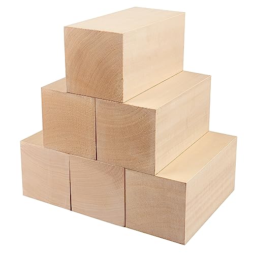 6 Pack Basswood Carving Blocks, 6x3x3 Inches Basswood Blocks for Beginner to Advanced Carvers, Ideal for DIY Projects and Gifts, Soft and Smooth, Easy Whittling and Carving,by GNIEMCKIN - size: 6 Pack 6x3x3 Inches