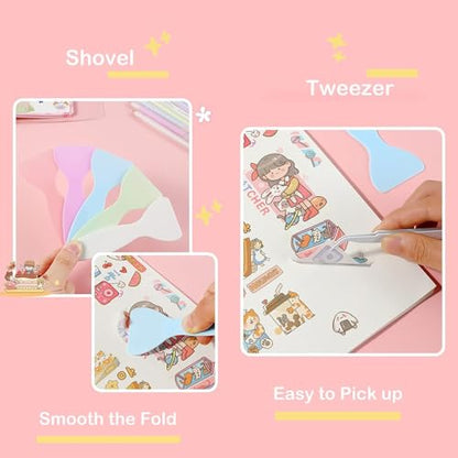 Doraking Scrapbooking Tools with Glue Tweezer Shovel Cutter Pen for Crafting, Scrapbooking, Card Making, Paper Crafts - color: White