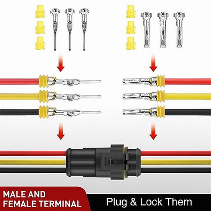 Nilight 280PCS 3 Pin Electrical Connector ‎Plug with Male Female Terminals - size: 3Pin Connector 200Pcs