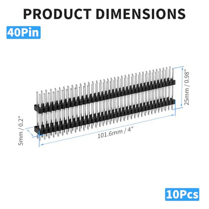 2x40 Pin Header Strip, 25mm, Double Row Header Pins Connector - size: 25mm Dual Row Plastic
