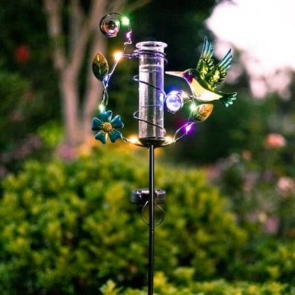 35'' Tall Hummingbird Rain Gauge Outdoor, Solar Rain Gauge - color: Hummingbird A