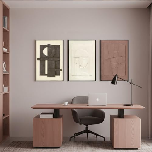 Zessonic 3D Textured Neutral Abstract Sandstone Framed Wall Art, 24"x36"x3 - color: 3D Textured, size: 24" x 36" x 3 Panels Framed