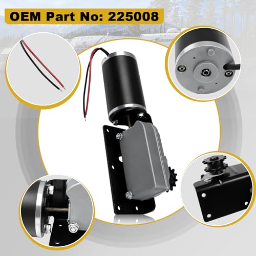 225008 RV Slide Out Motor & Gear Housing Compatible with BAL Accu-Slide Cable Slide Out System, with R25076 R25076-1 RV Slide Out Gear Box and R25075 High Torque Motor for Travel Trailer Camper | 12V
