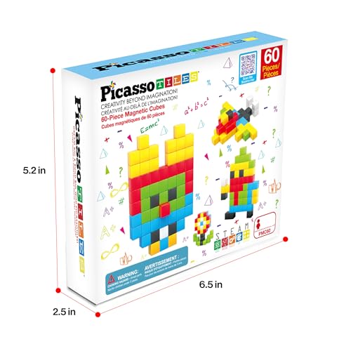 PicassoTiles 60pc Magnetic Puzzle Cube Building Set 1 Inch 3D Blocks STEM Construction Toy for Toddlers Kids Boys Girls Age 3+ Montessori Learning Travel Sensory Gift with Educational Idea Book PMC60 - style: 60 Pieces 1"