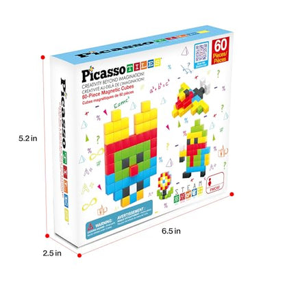 PicassoTiles 60pc Magnetic Puzzle Cube Building Set 1 Inch 3D Blocks STEM Construction Toy for Toddlers Kids Boys Girls Age 3+ Montessori Learning Travel Sensory Gift with Educational Idea Book PMC60 - style: 60 Pieces 1"