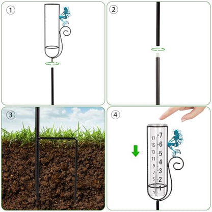 Stargarden Rain Gauge Outdoor, Mermaid Rain Gauge with Metal Stake - color: Blue mermaid