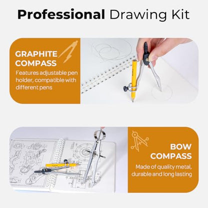 Nicpro 22 PCS Compass Geometry Tools with Case, Drafting Tool Geometry Set