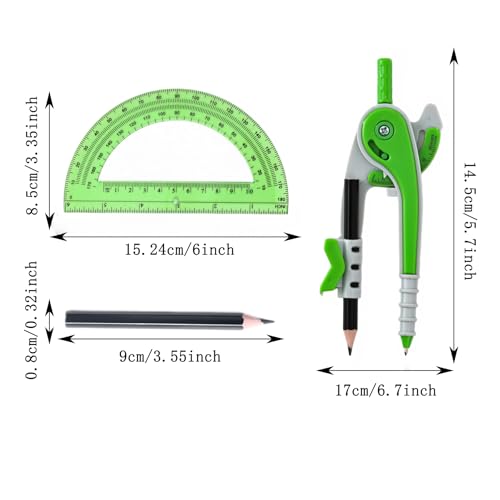 Unjoo Compass for Geometry Set, 6 Inch Protractor, Clear Plastic (Green) - color: Green
