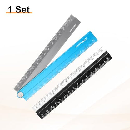 HARFINGTON Folding and Straight Ruler Kit 30/15cm Metric Aluminum Alloy Plastic Protractor Foldable Angle Ruler for Home Classroom Office, Black/Blue-Gray - color: Blue-Gray