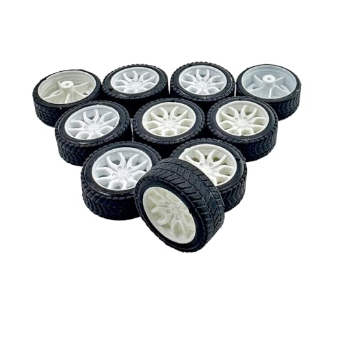 10PCS Toy Car Wheels 32mm Rubber Tire with 5PCS Shaft Round Axles for for DIY Model Toy RC Car Accessories Parts (2X32MM) - style: 2X32MM