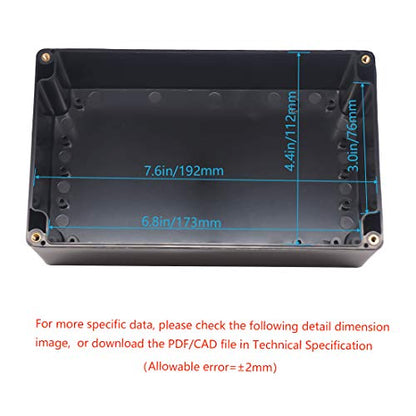 Junction Box, Zulkit Project Box IP65 Waterproof Outdoor Box ABS Plastic Electrical Boxes Electronic Enclosure Black 7.9 x 4.7 x 2.95 inch (200 x 120 x 75mm) - size: 7.9" x 4.7" x 2.95"(Pack of 1)