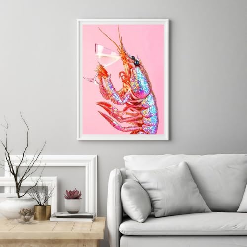 5D Pink Lobster Cocktail Diamond Art kits for Adults Beginners 12x16in - color: KM939-1