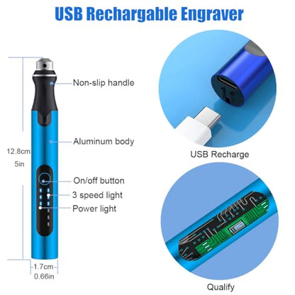 USB Engraving Pen with 47 bits,10Metal Business Card Blanks,Electric Engraver Machine Cordless Engraving Tools Engraved Jewelry Metal Resin Plastic Stone - color: blue