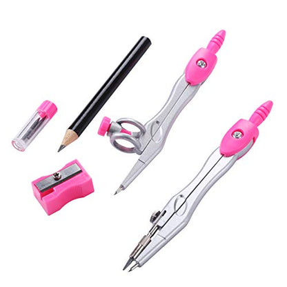Unjoo Math Geometry Set 10 Pcs, Compass and Protractor for Students (Pink) - color: Pink