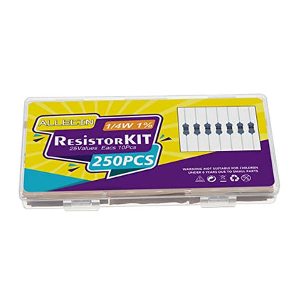 25 Values 1/4W Resistor Kit from 1 Ohm to 1M Ohm 1/4 Watt 1% Metal Film Resistors Assortment - style: 25Values 1/4W 1%
