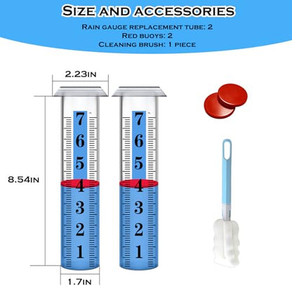 2PCS Rain Gauge Replacement Tube Plastic, Accurate Rain Gauge Outdoor, Thickened and Transparent 7" Capacity Tube with Blue Strip for Yard & Garden, 2 Rainfall Meter Tube with 1 Clean Brush - color: 2PCS Rain Gauge Replacement Tube