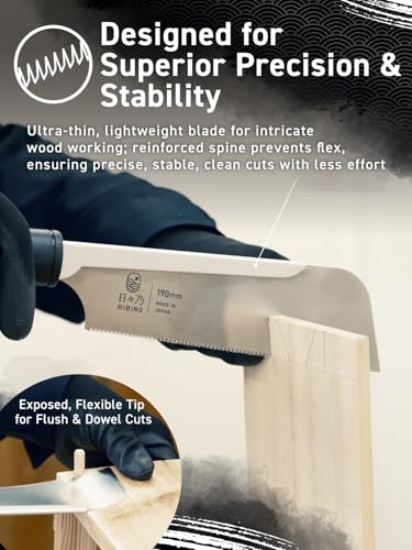 HIBINO Japanese Pull Saw 7.5 Inch Kataba | Made in Japan | Single Edge 14 TPI Fine Crosscut Blade | Lightweight Handsaw for Precision Woodworking, Joinery & Detail Projects | Replaceable Blade - size: 7.5 inch (190mm)