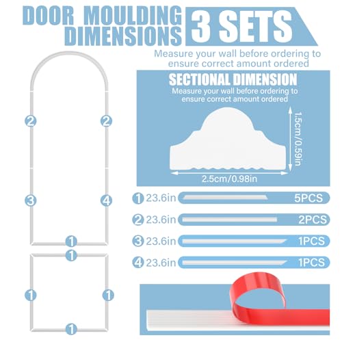 Colingmill 3 Set 24 x 64 Inch Arch Wall Molding Kit Peel Stick Arch Premade Accent Wainscoting Panel Wall Panel Decor Pre Cut Trim Kit for Home Walls Molding DIY Living Room Decor(Classic Style) - size: 24 x 64 Inch, style: Classic Style