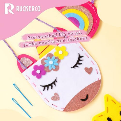 R RUCKERCO Sewing Kit for Kids Ages 4-8, My First Sewing Kit with 6 Easy DIY Felt Projects, Learn to Sew Beginner Arts and Crafts, Stuffed Animal & Pillow Craft Gift for Girls Boys Ages 6-10