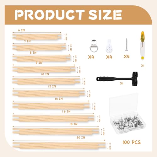 154 Pcs Needlepoint Stretcher Bars Kit, 10 Sizes Wooden Canvas Splicing Stretcher Bars Needlepoint Accessories and Supplies Stretcher Bars for Needlework Cross Stitch Hand Embroidery Art Accessories