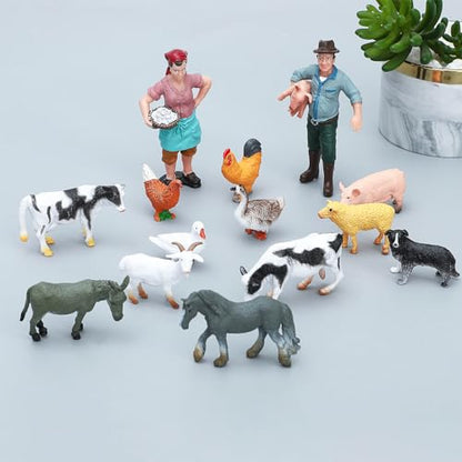 ONEST 14 Pieces Mini Farmer Figurines Hand Painted Farm Animals Figures Realistic Detailed Cow Sheep Poultry Farmer Farm Animal Figurine Model - style: Farmer