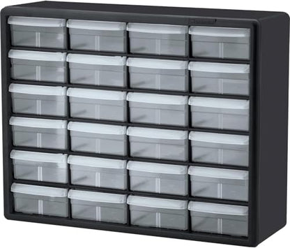 Akro-Mils 24-Drawer Plastic Storage Cabinet, 20" W x 6" D x 16" H, Black - color: Black, size: 24 Drawer, style: 1 Pack