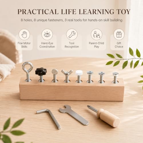 Mosstessori Screwdriver Set,Wooden Nuts and Bolts Toy for Kids Ages 3-5
