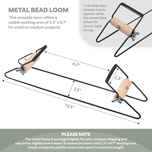 The Beadsmith Metal Bead Loom Kit, Includes Loom (12.5" x 2.5" x 3"), Thread, Needles, and 18 Grams Glass Beads for Bracelets, Necklaces, Belts, and More - size: 12.5" x 2.5" x 3"