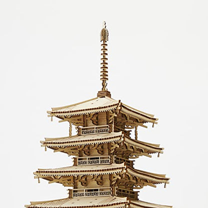 Five-storied Pagoda Wooden Architecture 3D Puzzle - Fun DIY Wood Craft Kits - Ideal Gift for Birthdays and Party Favors - style: Pagoda