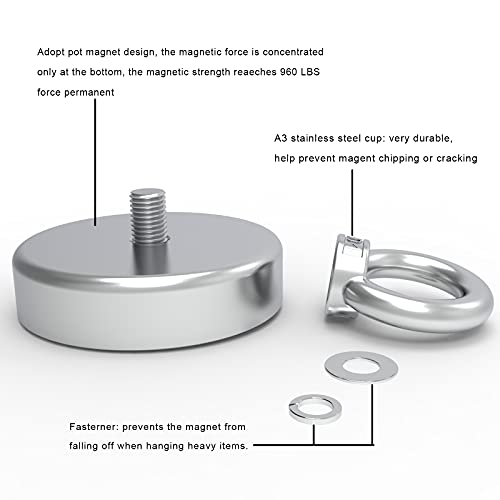 Super Fishing Kit, High Power Neodymium Rare Earth Magnets for Retrieving in River, Diameter 3.54in - style: J90-3.54 in