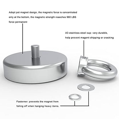 Super Fishing Kit, High Power Neodymium Rare Earth Magnets for Retrieving in River, Diameter 3.54in - style: J90-3.54 in