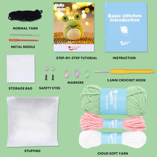 CrochetBox Frog Crochet Kit for Beginners, Easy Craft for Adults - color: Frog