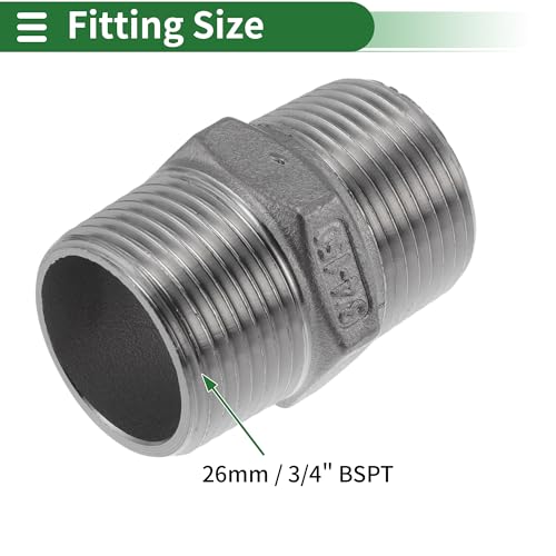 304 Stainless Steel Pipe Fittings 3/4" BSPT Male Hex Nipple Adapter 4 Pcs - size: 3/4" BSPT