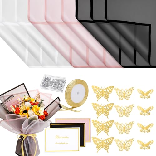 woric 93 Pcs Floral Bouquet Wrapping Paper Kits - color: Pink White Black