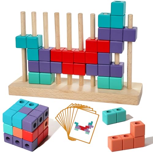 Wooden Stacking Blocks Puzzle Board Game, Montessori Toys for Toddlers Kids - color: Colorful B