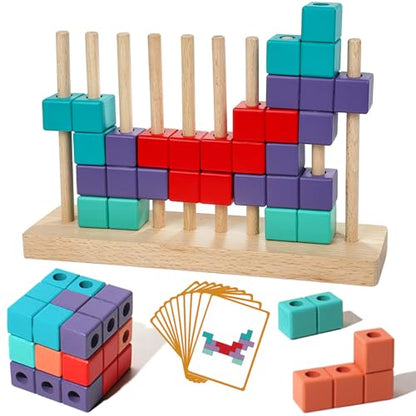 Wooden Stacking Blocks Puzzle Board Game, Montessori Toys for Toddlers Kids - color: Colorful B