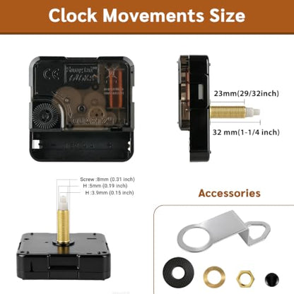 31mm Clock Mechanism Replacement Battery Operated Silent Long Shaft Kit - size: Shaft Length 1-1/5 inch