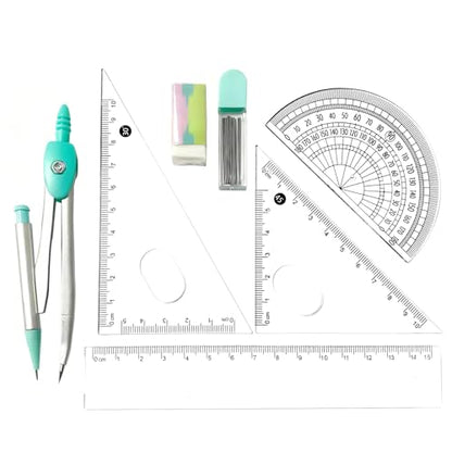 Compass Geometry Tool Protractor and Compass Set with Rulers Math 7 Piece