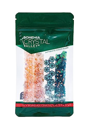 Bohemia Crystal Valley Czech Glass Beads & Japaneese TOHO Seed for Jewelry Making Set - 4 Gentle Distinct Colors Beads: Table Cut Flowers, Fire Polished Faceted 4mm, 2X Rocailles Mix Teal Pink Beige - color: Different Turquiose