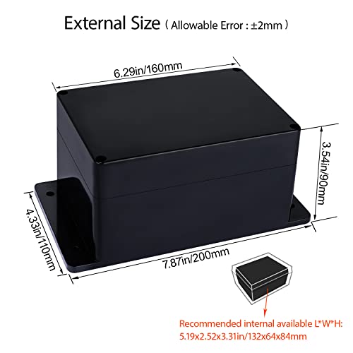 Junction Box IP65 Waterproof Dustproof ABS Plastic Universal Electric Project Enclosure with Fixed Ear Black 6.3x4.3x3.5 inch (1pc) - size: 6.3"x4.3"x3.5"(1 pack)